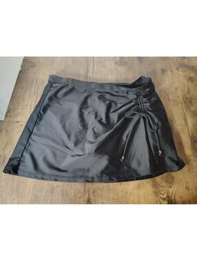 Bathing Suit Skirt Black Sz M Shekini Bow Tie String Gold Accents Swim